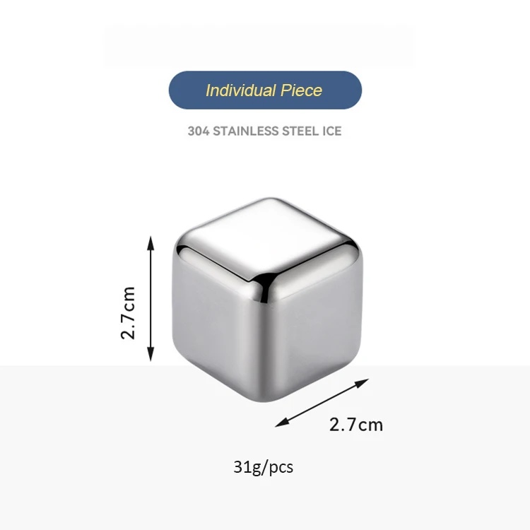 Reusable Whisky Chilling Rocks Metal Stainless Steel Ice Cubes Set of 8 with Tongs and Tray