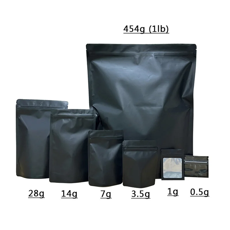 Resealable smell proof food grade matte black 355mm x 420mm 1 pound 1 lb mylar bag