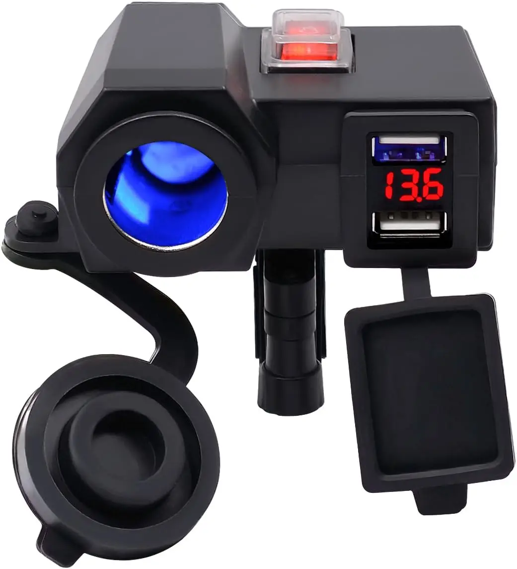 Dual USB Socket Cigarette Lighter Splitter Waterproof Motorcycle Dual USB Charger Adapter with Voltage