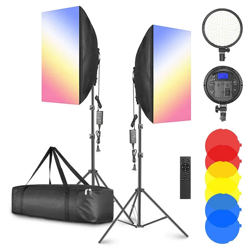 Dimmable LED light head three color filter LED softbox lighting Kit for photo studio video