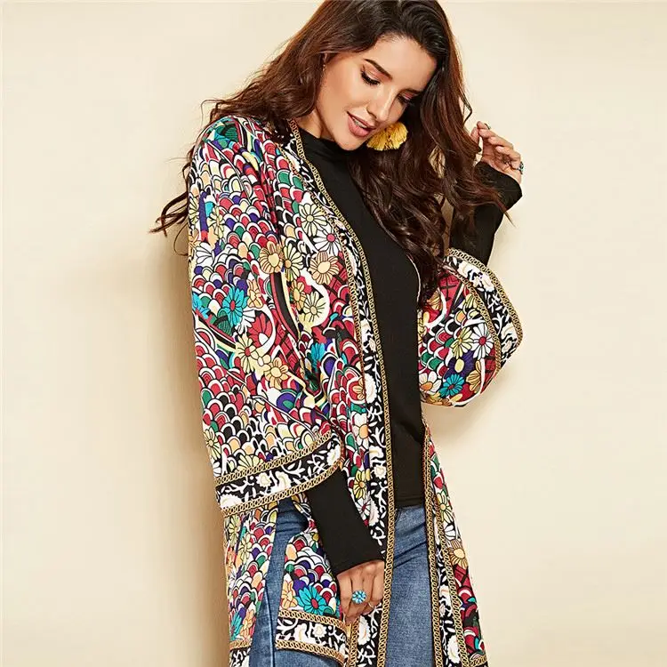Factory Supplier Summer Fall Casual Floral Print Long Sleeve Open Stitch Knitted Cardigans For Women Picture