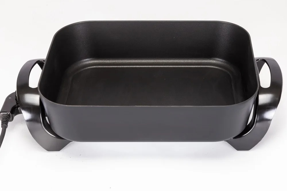 FH-1102 Electric Skillet Portable Non-Stick Smokeless Aluminum Die Casting Tempered Glass Stainless Steel Heating US Square OEM