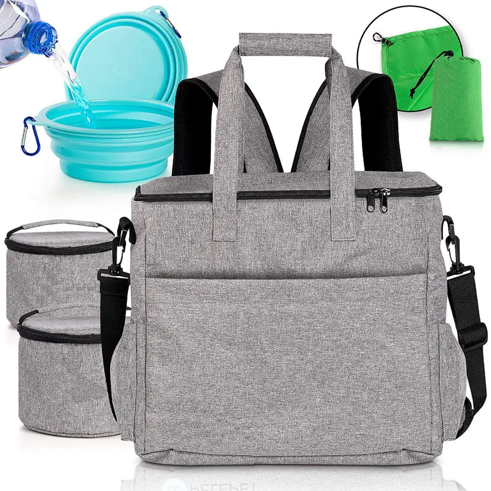 Sturdy Waterproof Dogs Overnight Weekend Organizer Carrier Backpack Set Food Bag and 2 bowls