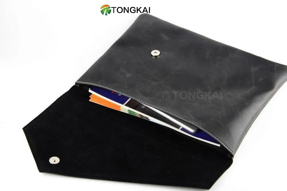 Custom A4 Leather File Folder Laptop Protective Case - Locking Envelope Document Organizer Storage Bag With Sleeve Nap
