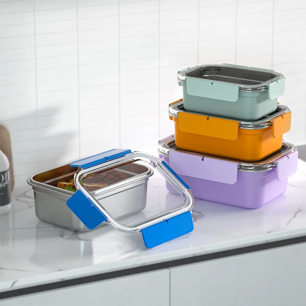 Metal Meal Prep Containers Set with Transparent Airtight Lids Microwave Safe Stainless Steel Lunch Box Bento School Picnics Work