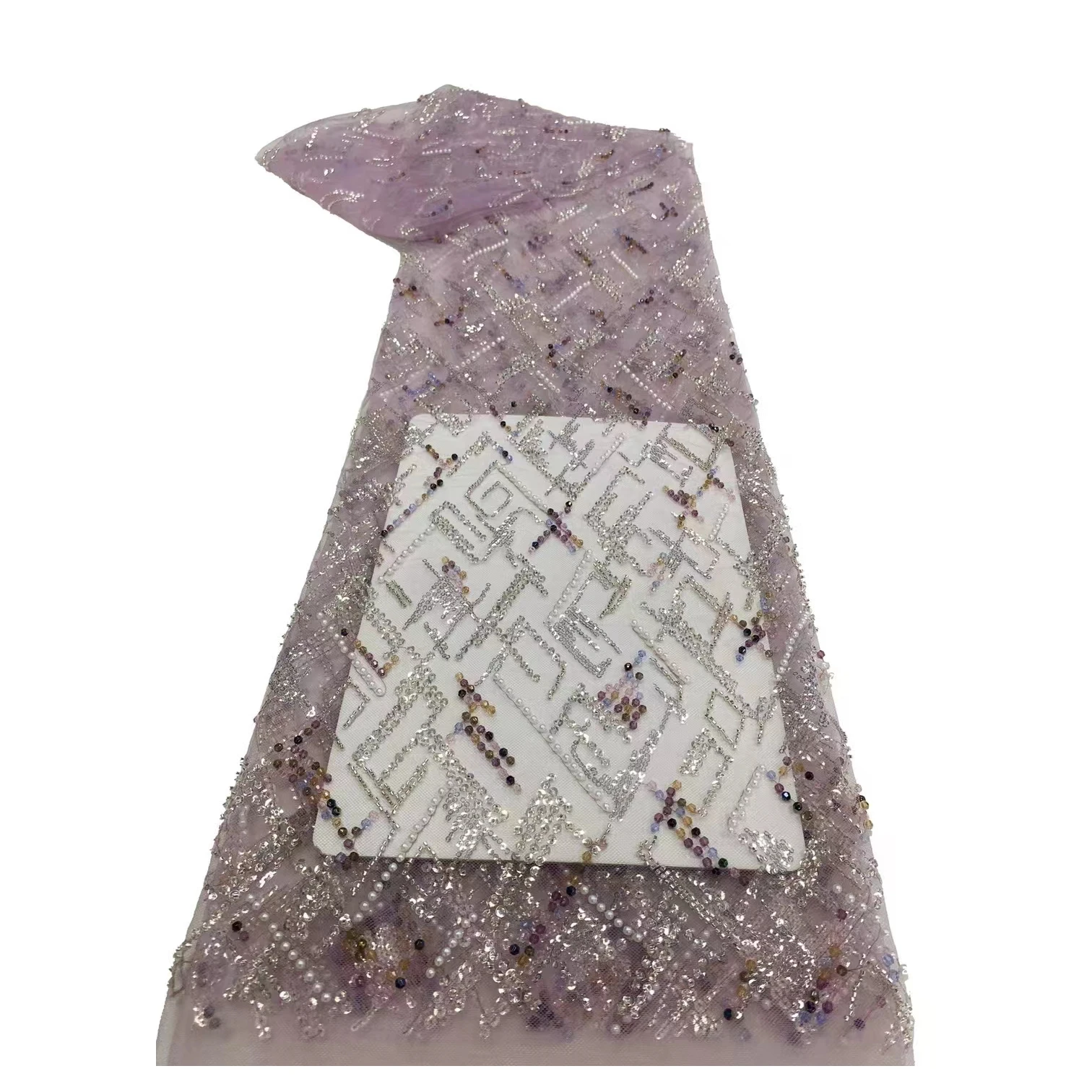 High Quality Cheap Price Rectangular Grid Shape Premium Glitter Bead Embroidery With Rectangular Lines