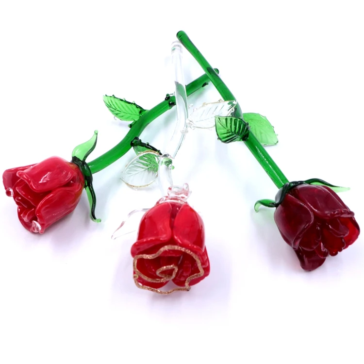 Beautiful Murano Lampwork Long Stem Glass Rose Flower Wholesale For Valentines