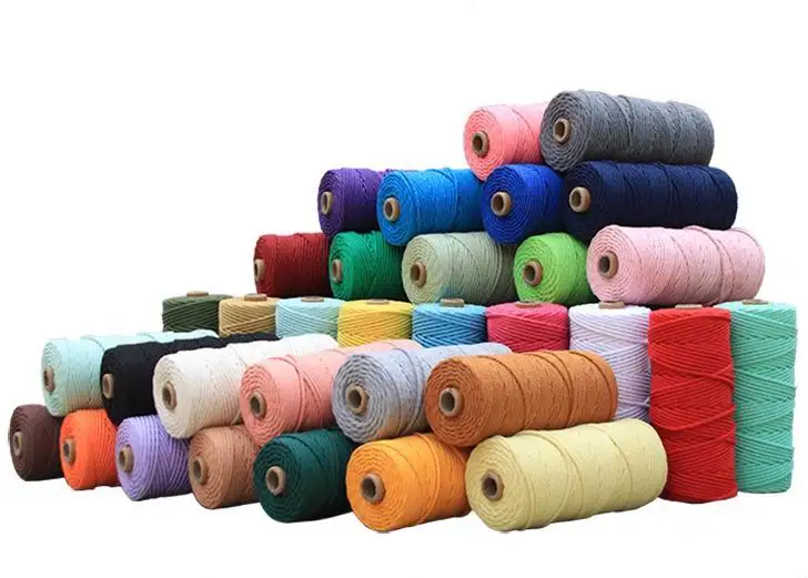 Handmade DIY Decorative Cotton Rope Tapestry Waxed Finish Braided Rope for Bags Colorful Cotton Thaler Bundle Strapping Rope