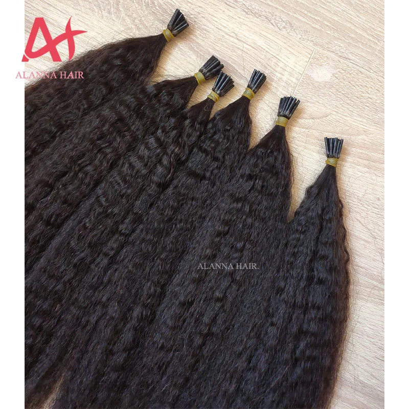 New Arrival 100% Kinky Straight I Tip Hair 12A Grade Hot Selling Human Virgin Mongolian Kinky Straight I Tip Hair Extensions