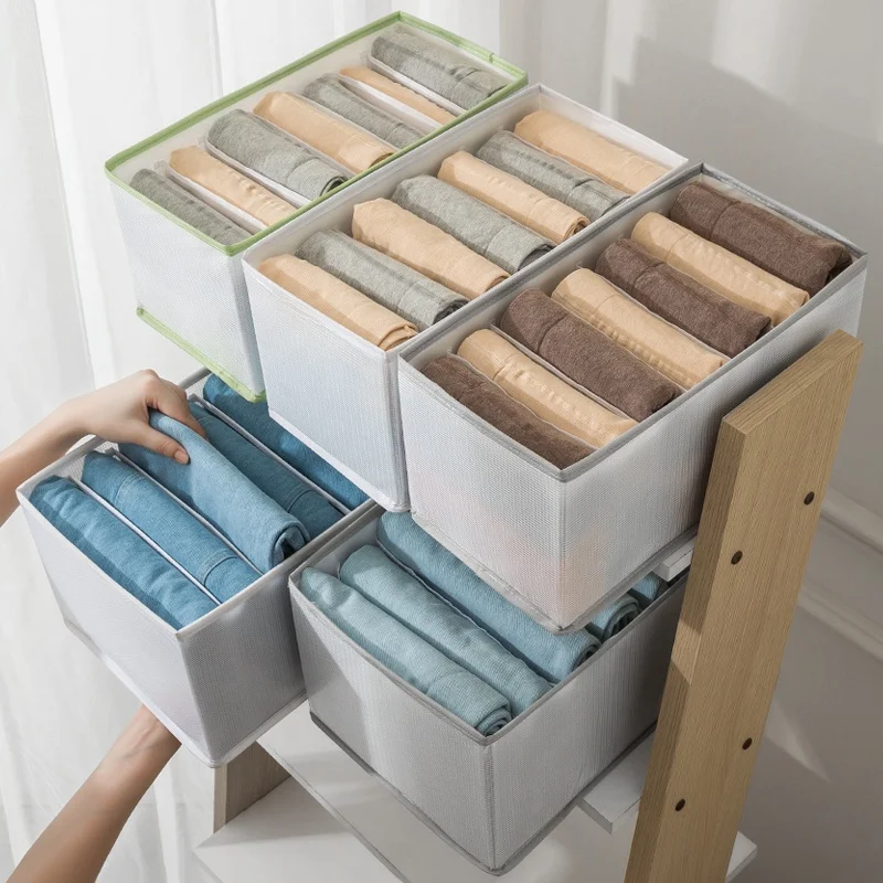 Foldable Closet Storage 7 Grids Basket Box Wardrobe Jeans Organizer Washable Tasteless Fabric Clothes Storage Boxes & Bins