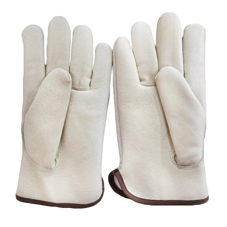 High Quality White Real leather Cow Leather Driver gloves  Rigger Gloves Working