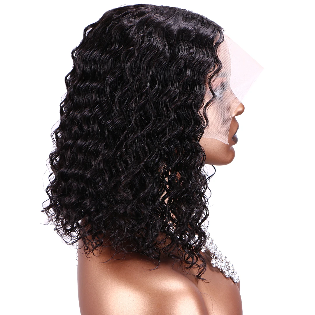 middle line human hair wig Indian natural lace frontal wig kinky curly bob 16inch length simple human hair wig