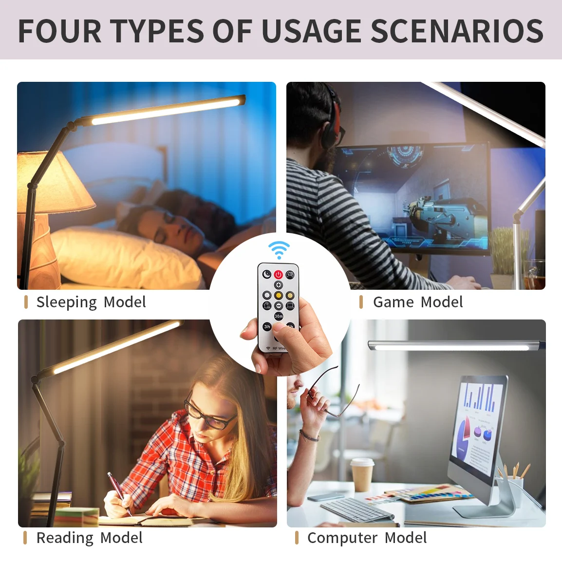 2022 New Remote Control Metal Swing Arm Reading Eye-Care 3 Colors Dimmable Clamp Type Modern Architect Table Lamp LED Desk Lamp