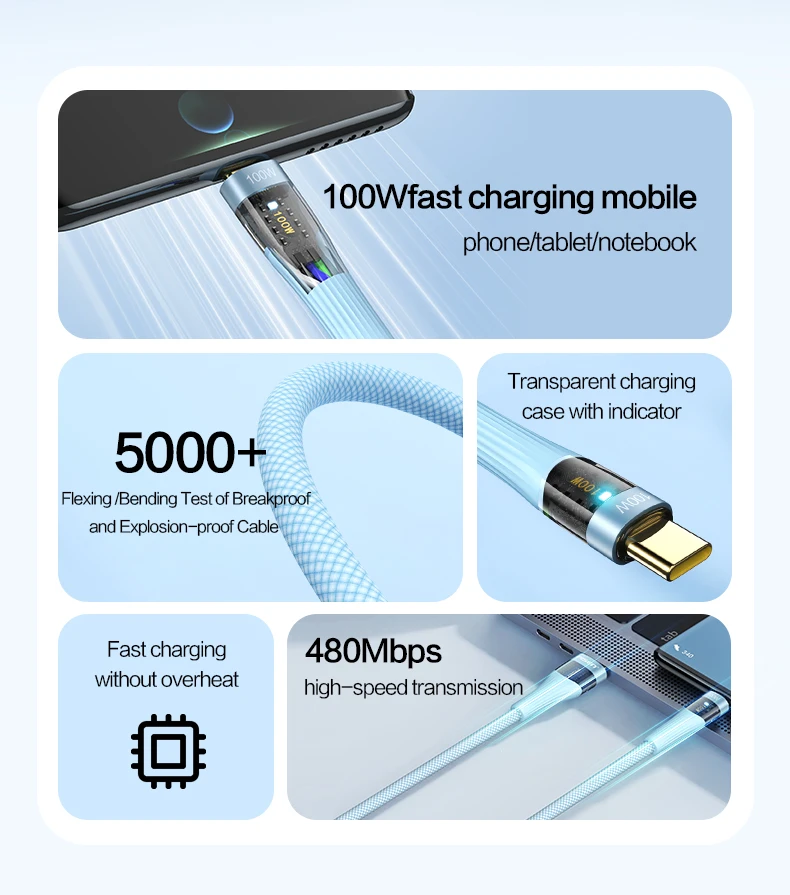 Горячая распродажа заводская цена быстрая зарядка 100 Вт 6A TPE + Плетеный usb-кабель для передачи данных 1 2 м iphone type-c к