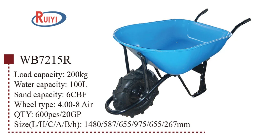 Concrete wheelbarrows Heavy Duty carretilla for South America Garden Wheelbarrow with Load 200kg Construct Wheel Barrow