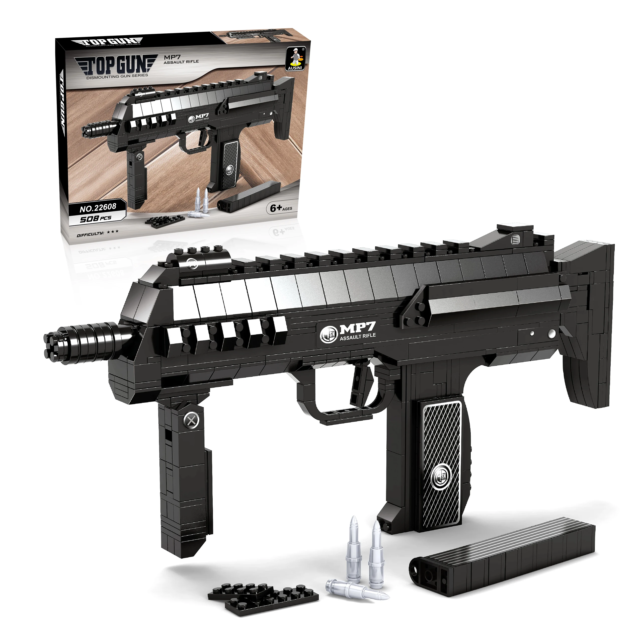 Military Building Block Toy MP7 Assault Gun A Gun Brick Toy Imitated Toy Assault Rifle Artificial Model Gun