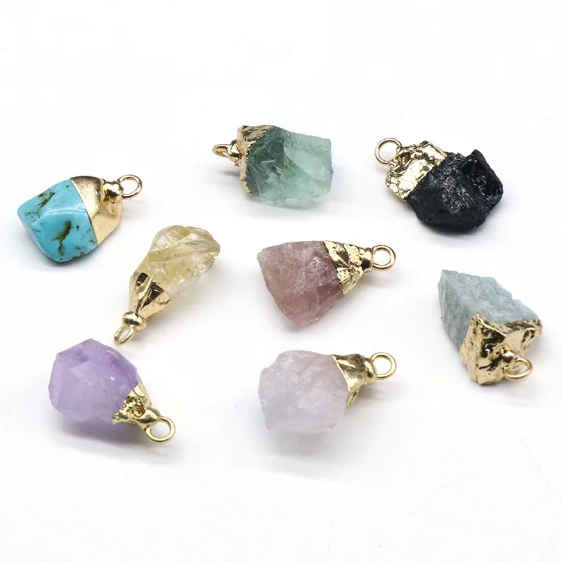 Wholesale natural stone necklace Pendant Raw gemstone accessories quartz birthstone charms drop crystal pendants