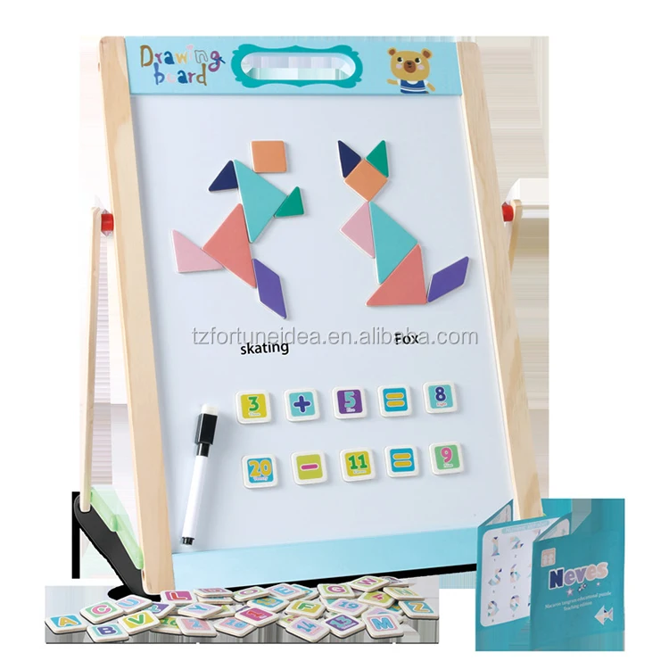 colorful wooden multi functional drawing board with chalk pen,magnetic drawing board toy for kids