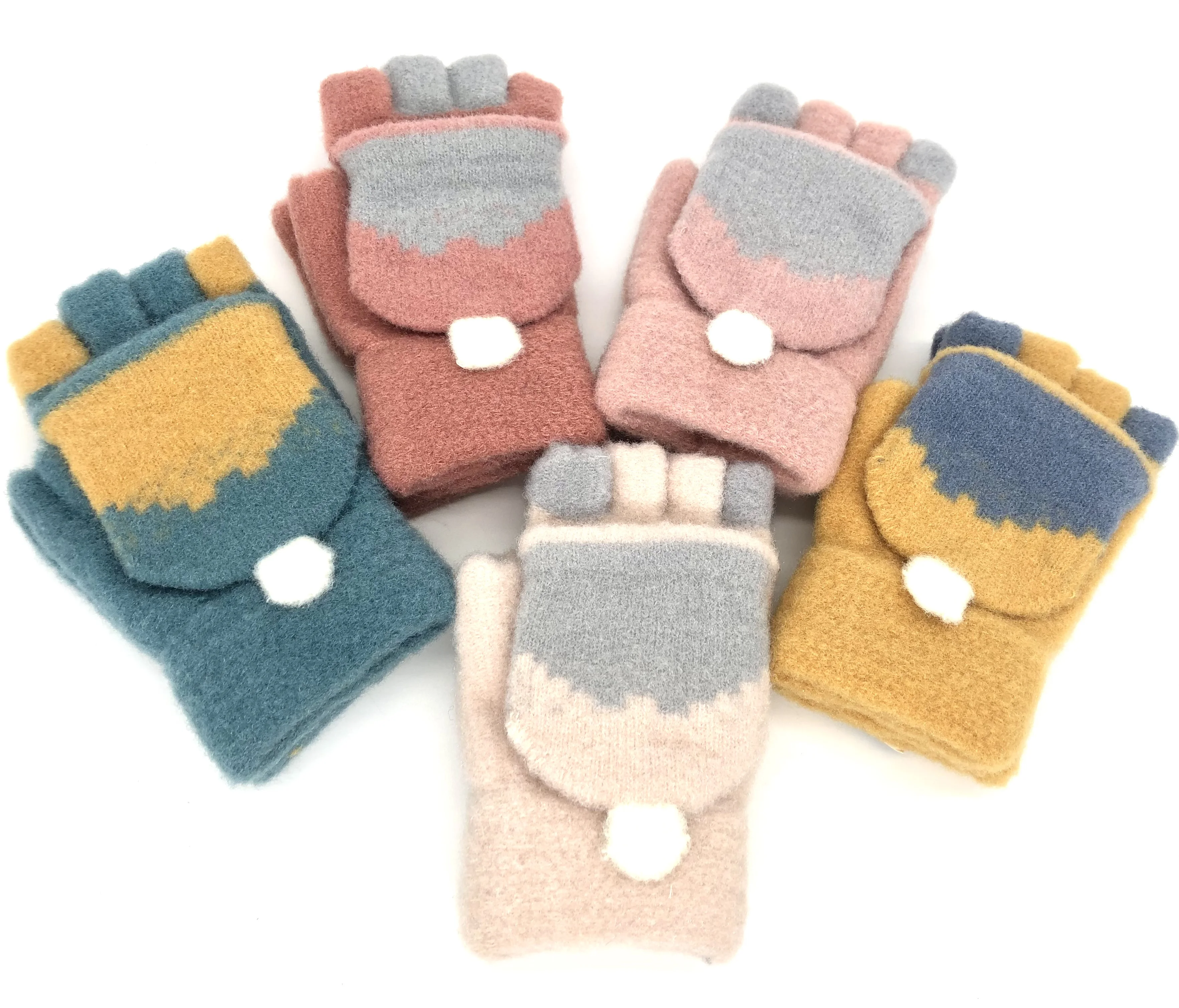 Factory directly  two color jacquard children winter gloves half fingers with cap winter gloves custom logo low MOQ