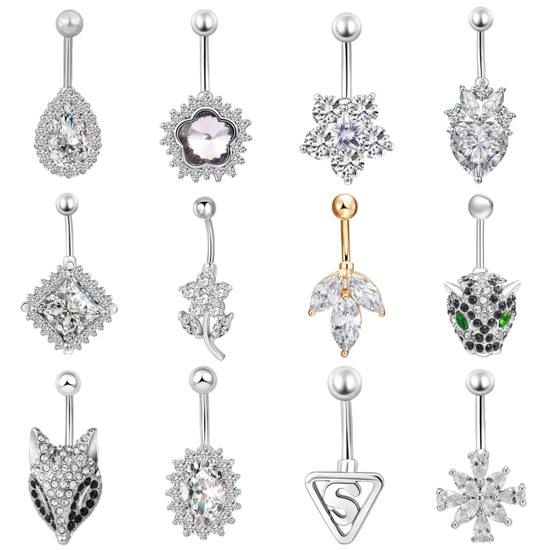 
Elegant Double Cross Zircon Button Piercings Fashion Drop Shape Belly Button Piercing Surgical Steel Sexy Body Jewelry Piercing 