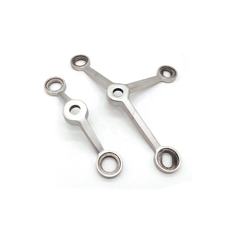 Factory price 2 curved arms 90 degree mirror finished stainless steel glass spider with routels and connectors