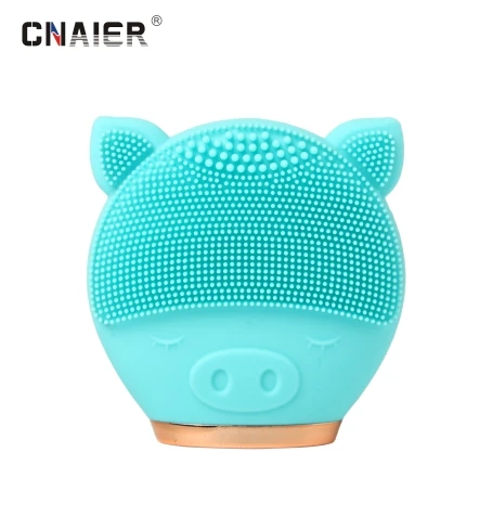 
AE-616A CNAIER Rechargeable waterproof Electric sonic silicone facial cleaning brush cute cartoon design facial cleansing brush 