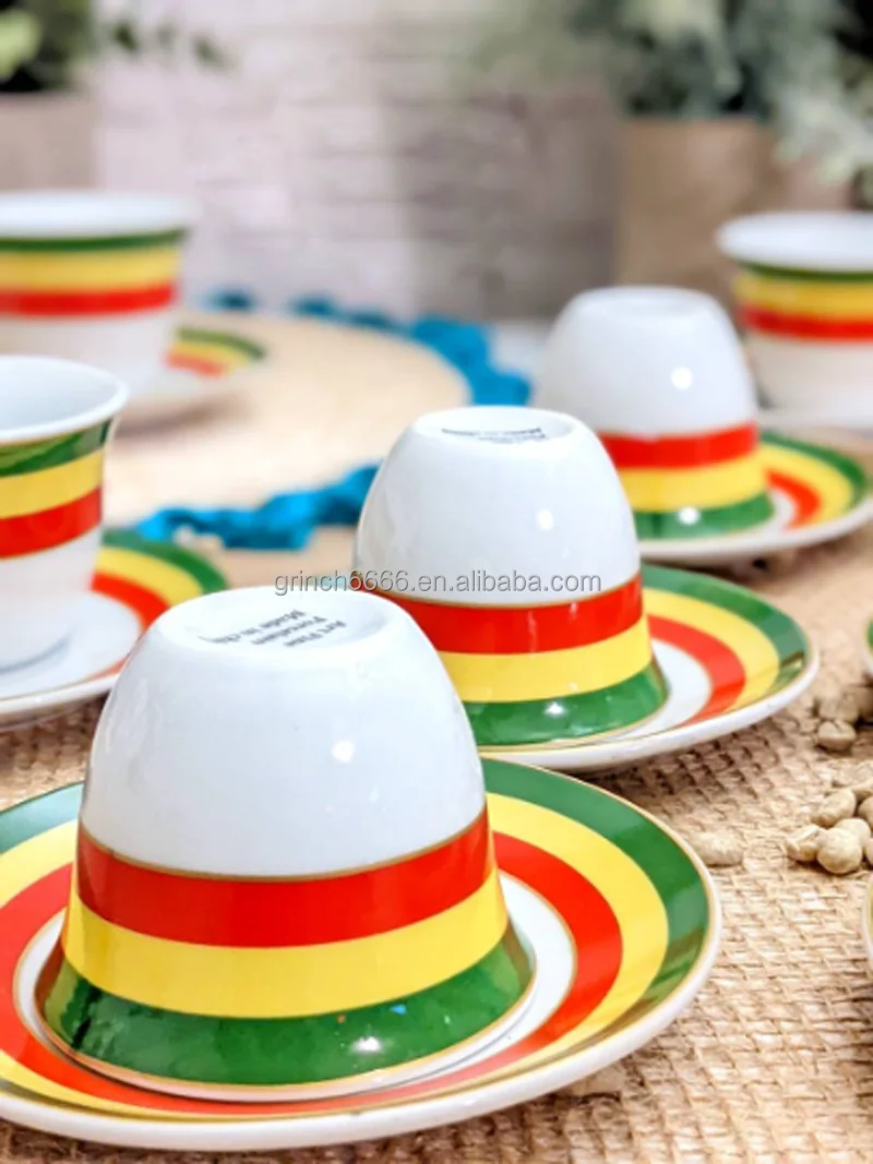 Fine Porcelain 85ml Ethiopian Eritrean Cawa Cup Set Without Handle Stock Coffee Set Ethiopian Coffee Cups Set cups and  saucers