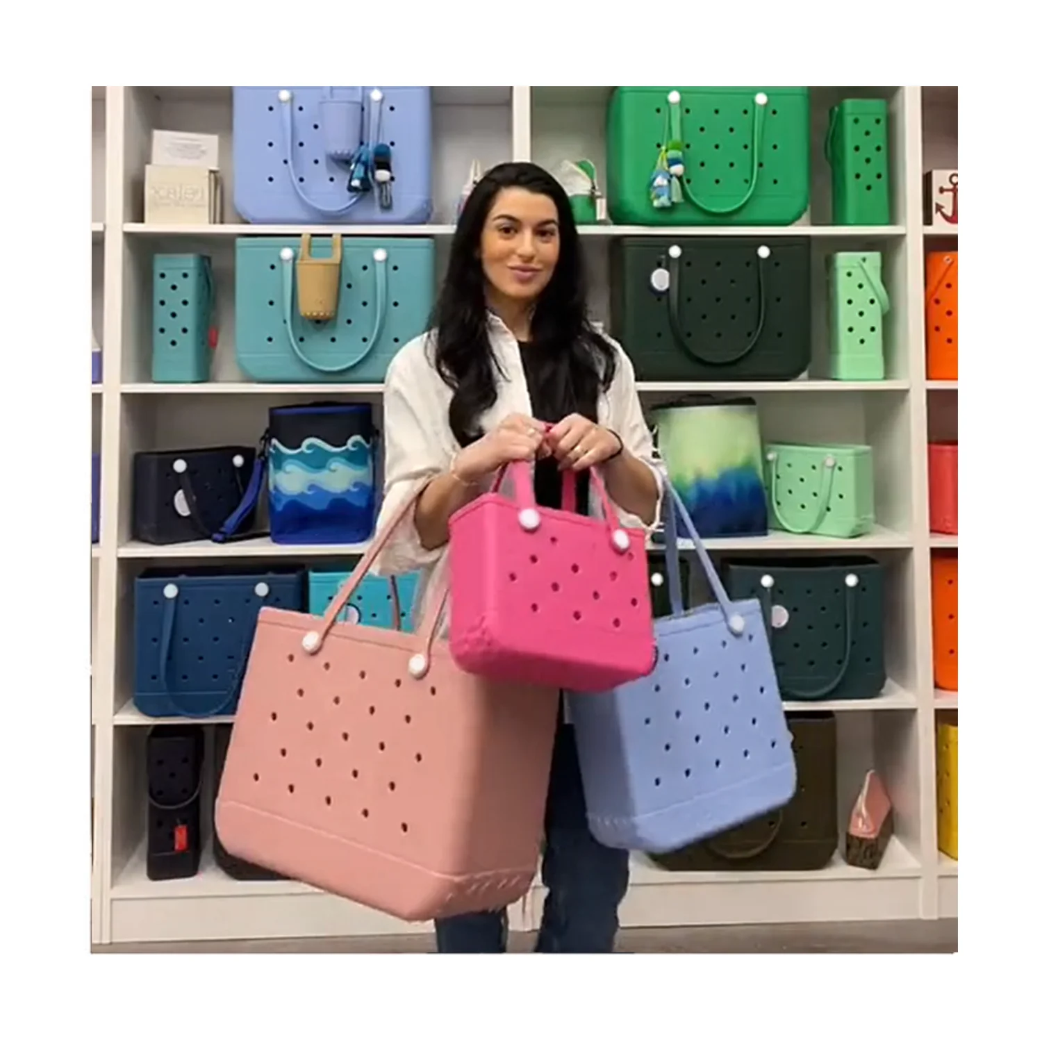 Custom Made Wholesale Portable New Design Christmas Present DIY Girl Kids Handbags Cute Girlsbaby EVA Tote Beach Bag