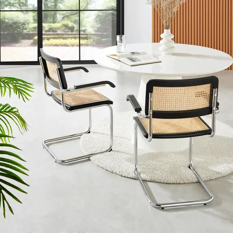 Marcel Breuer Cesca Replica Home Furniture Cadeiras Black Natural Rattan Cantilever Dining Room Chairs With Arms