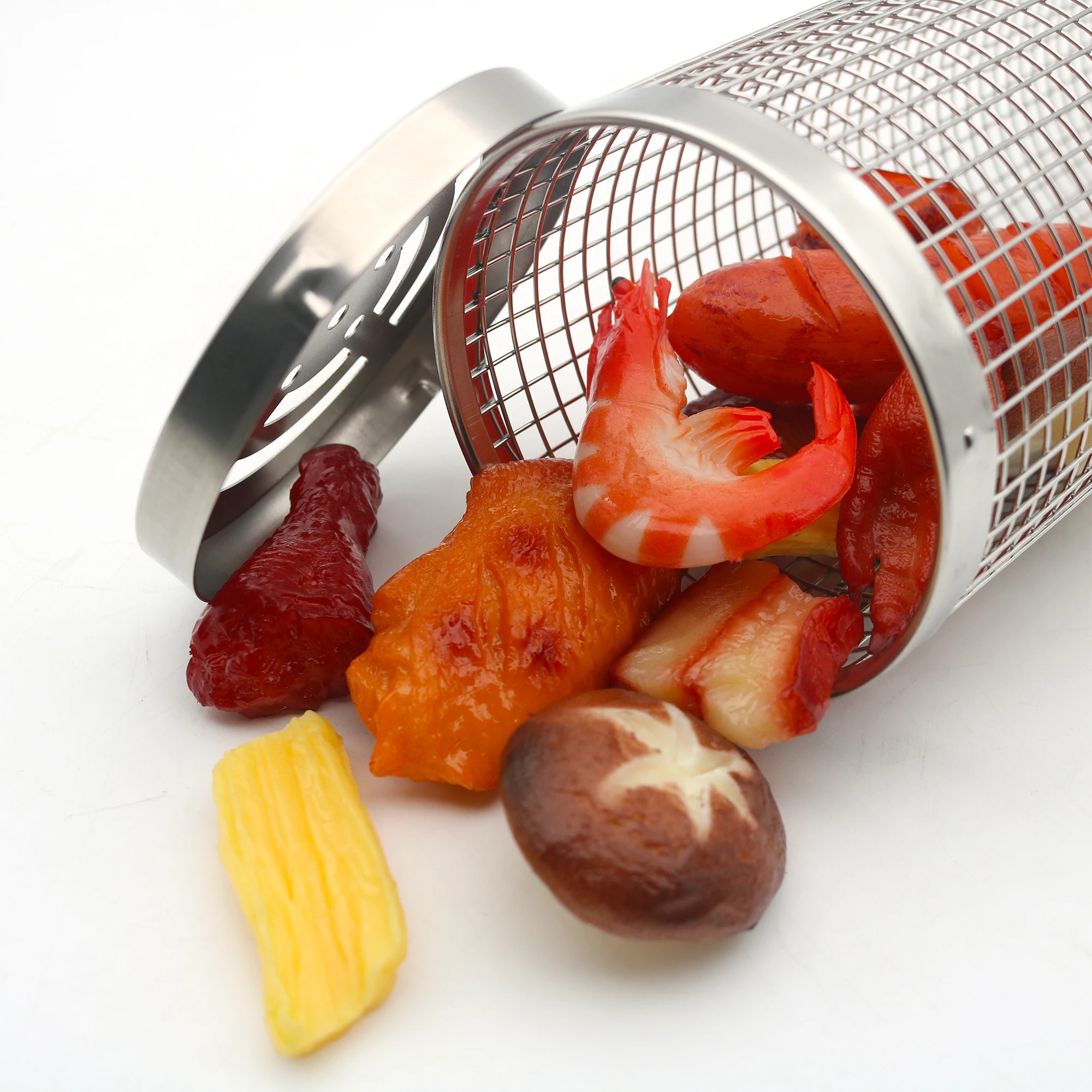 Customized round Stainless Steel 304 BBQ Rolling Grilling Basket for Outdoor Grilling Tool Type