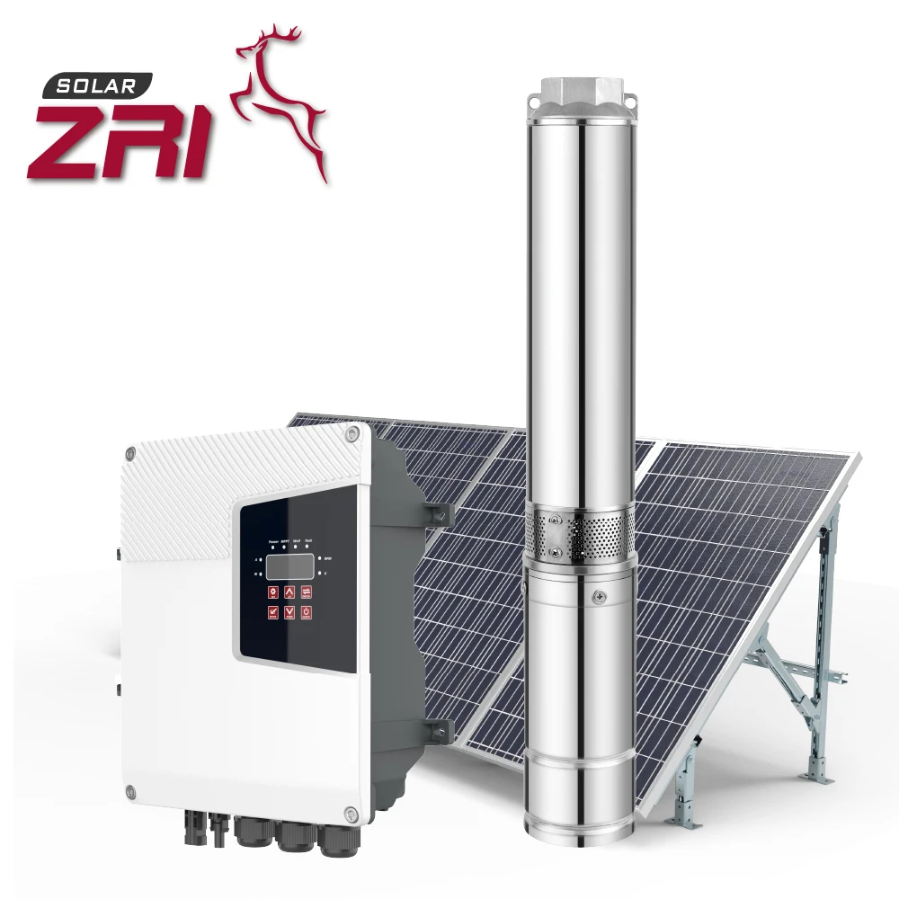 1HP 4 Inch 6 Cubic Meters Flow 56 Meters Range Deep-well Centrifugal Solar Water Pump With Hybrid Controller