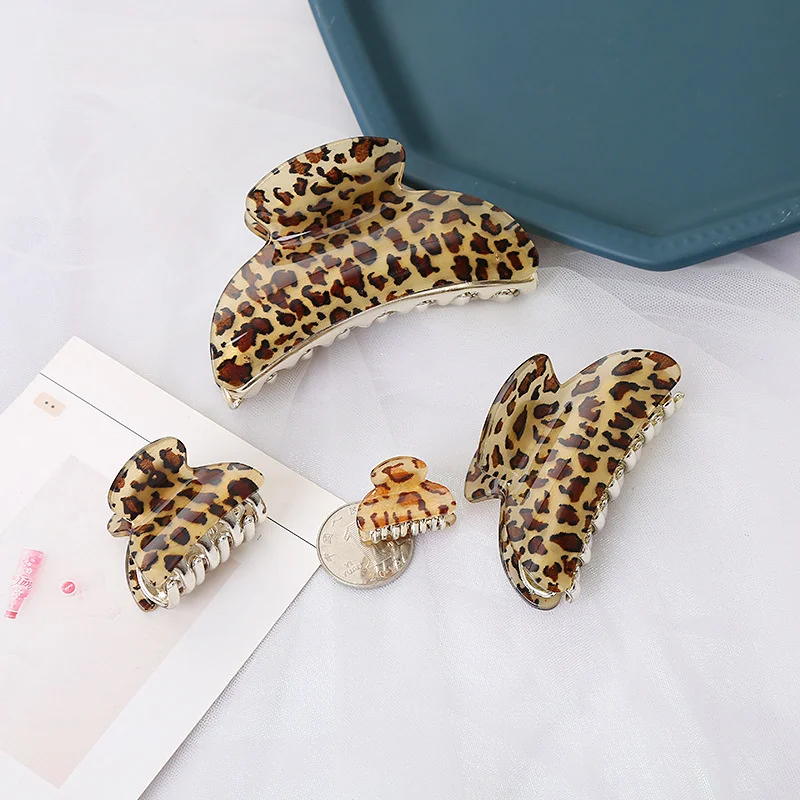 Hot Sale Leopard Hair Claw Clips Barrette Clamp Jelly Colors Acrylic Leopard Ponytail Crab Girls Hairpin Hair Accessories