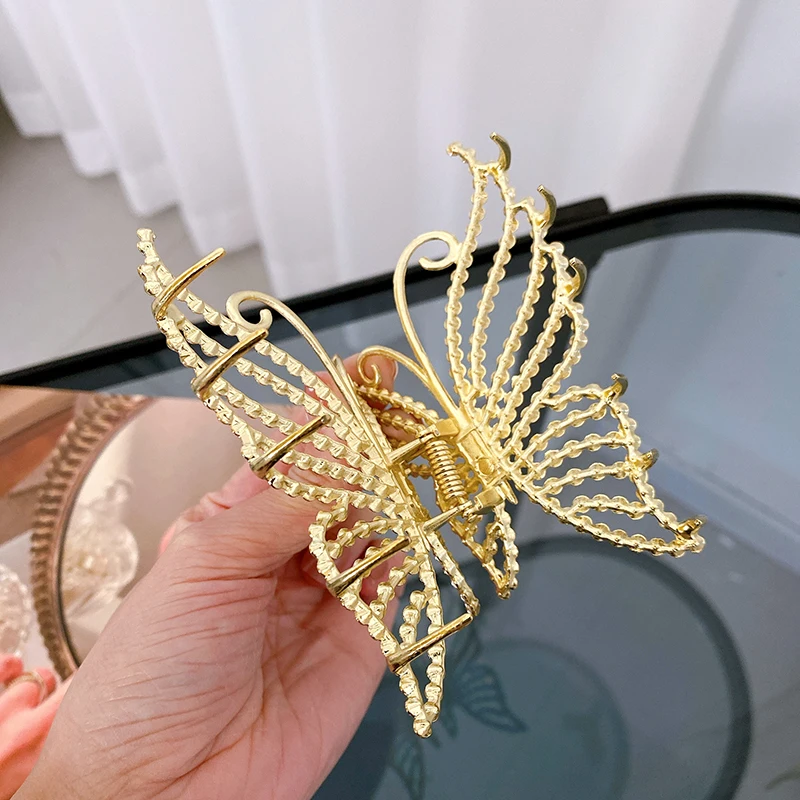 HONEY FLOWER Butterfly Fish Tail Shape 10cm 8.5cm Golden Alloy Hair Claw Clips