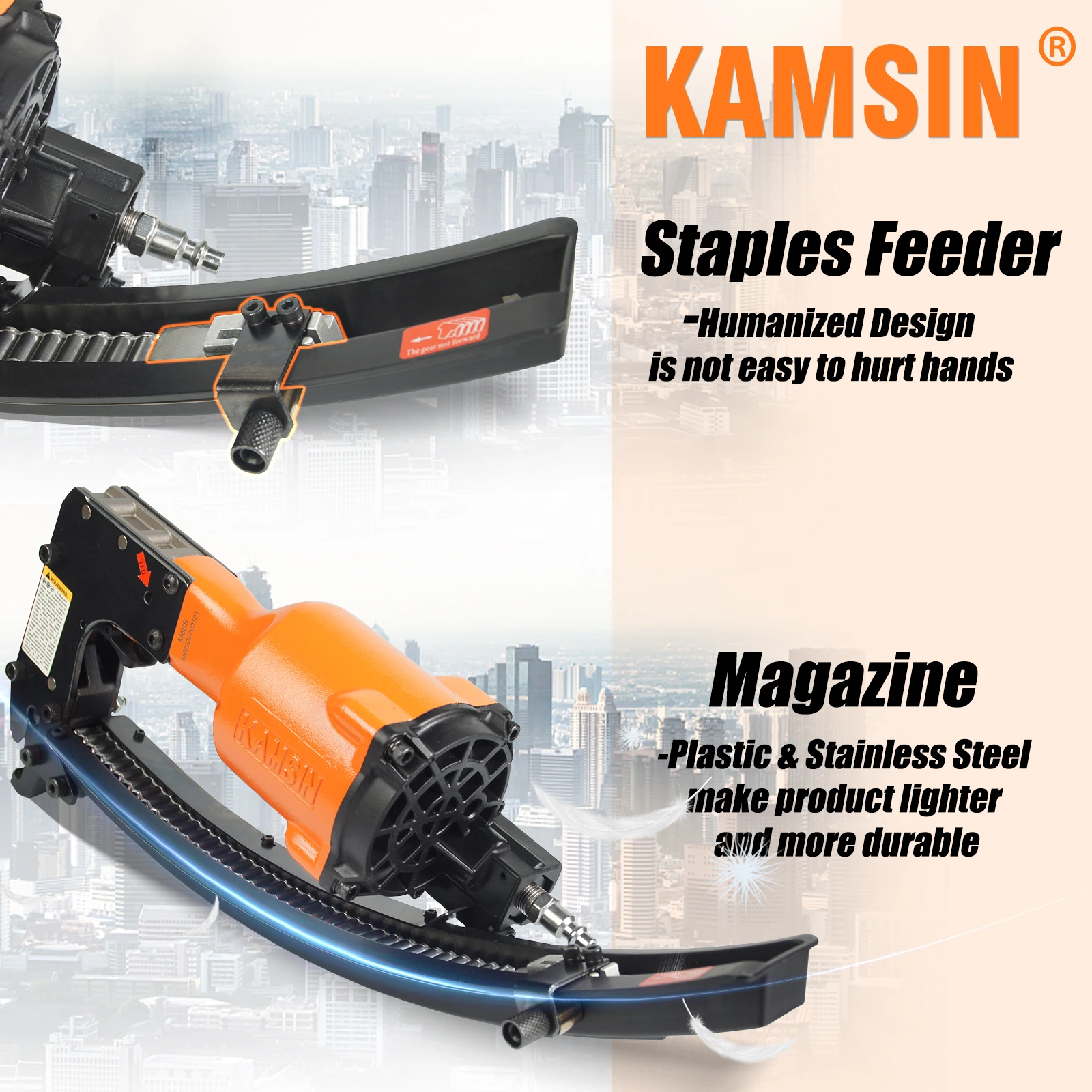KAMSIN M66S Pneumatic Clinch Clip Gun Plastic Magazine Light Weight Clinch Clipper for Mattress Spring, Wire Cages, Car Seat