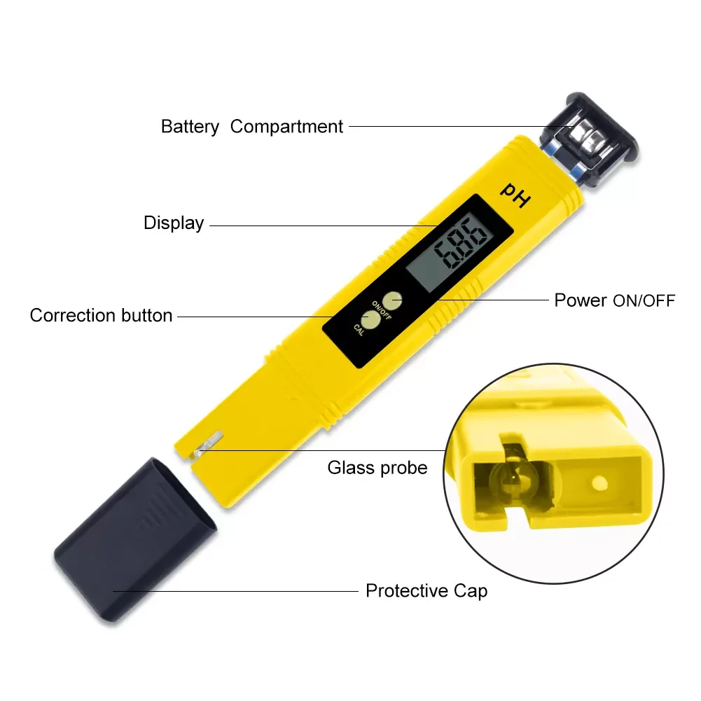 Digital PH Meter with 0-14 PH Measurement Range for Water Hydroponics High Accuracy 0.01 Pocket Size PH Tester Penfor Drinking