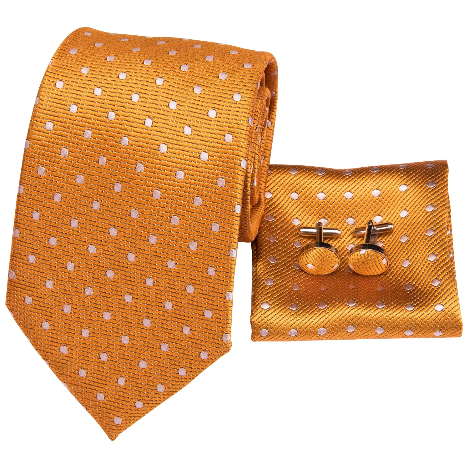 Wholesale Italian Silk Yellow Tie Custom Logo Orange Dot Necktie for Men