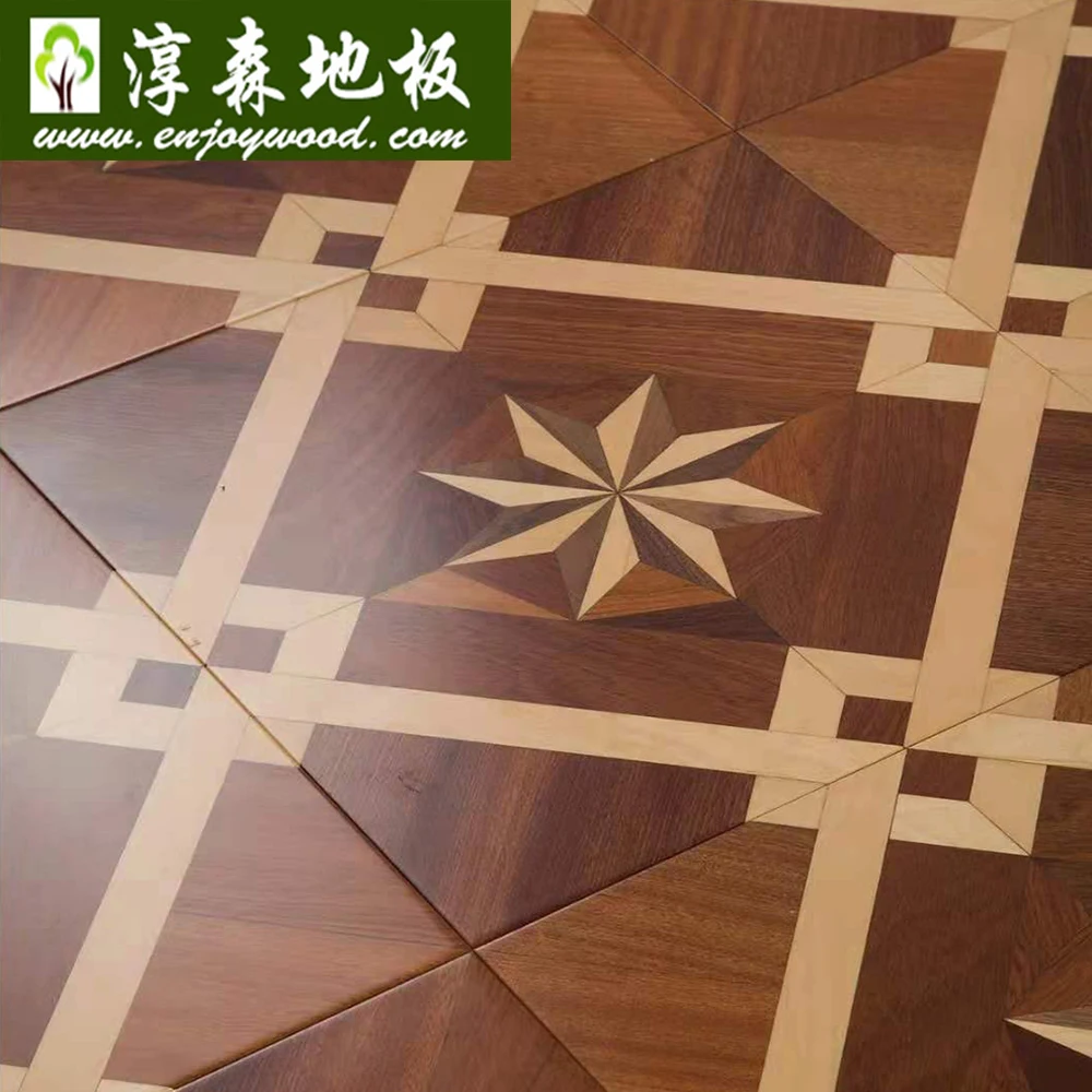 Art Parquet Design Wood Flooring  Patterned Parquet Wood Flooring Tile Made of Sapelle Maple Walnut Wood