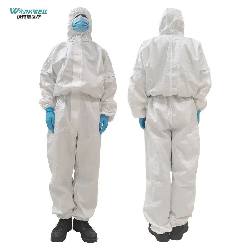 EN14126 Disposable TYPE6 Non Woven Tyvek suits 65g Biodegradable Elastic cuffs Coverall with hood Washable Reusable 510K