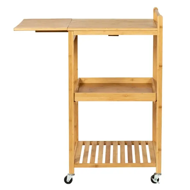 Foldable Bamboo Rolling Kitchen Island Cart Storage Trolley Cart Rolling Wood Cart With Wheels