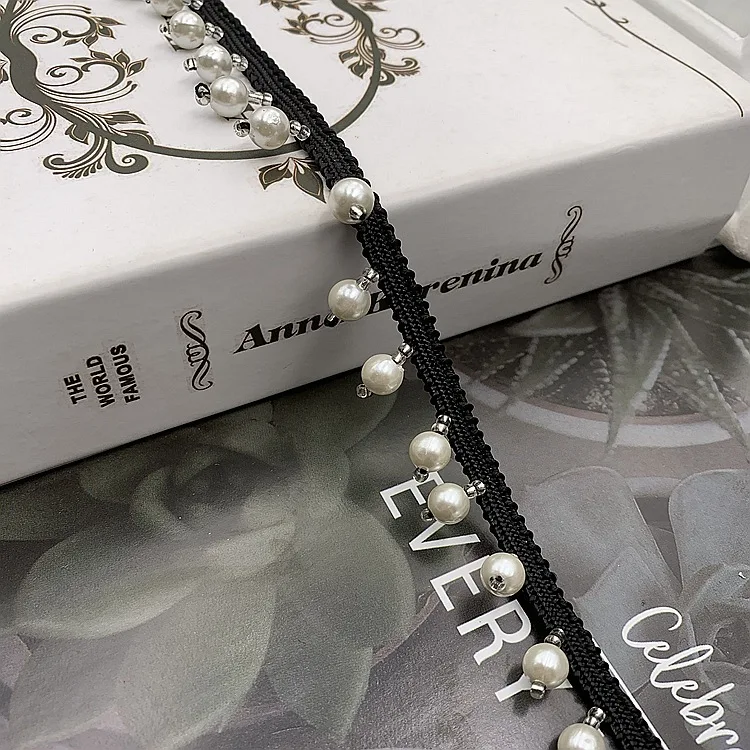 Width 2 cm Polyester lantern pearls beads Fringe Pendant tassel lace For clothing home textiles table cloth
