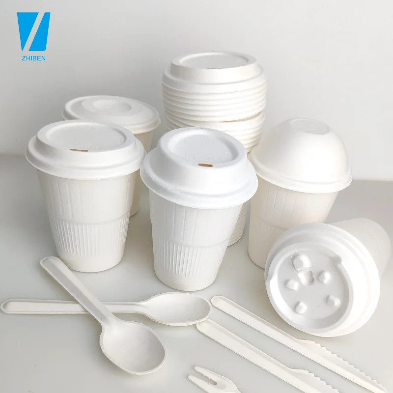Zhiben Biodegradable disposable sugarcane bagasse pulp paper hot coffee water 80 90mm compostable eco friendly  coffee cup lids