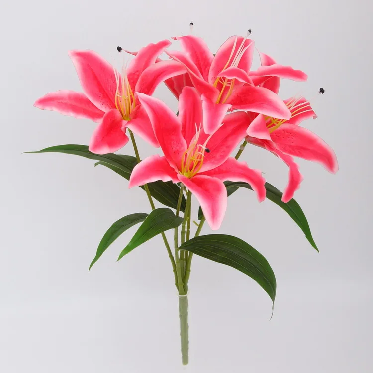 TCF BTV1012 wholesale 5 heads diameter 20cm Lily flowers artificial lily bouquet tiger lily Flowers for Home Decoration