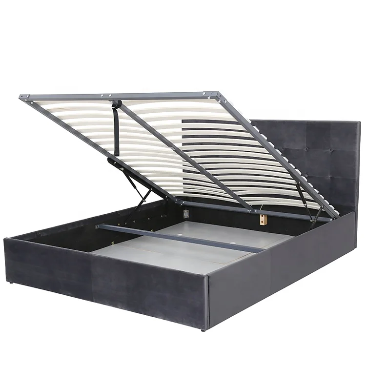 Willsoon Modern Design Wooden Gas Lift Storage Bed Frame Flexible Operation with Storage Bedding inside Velvet Bed for Bedroom