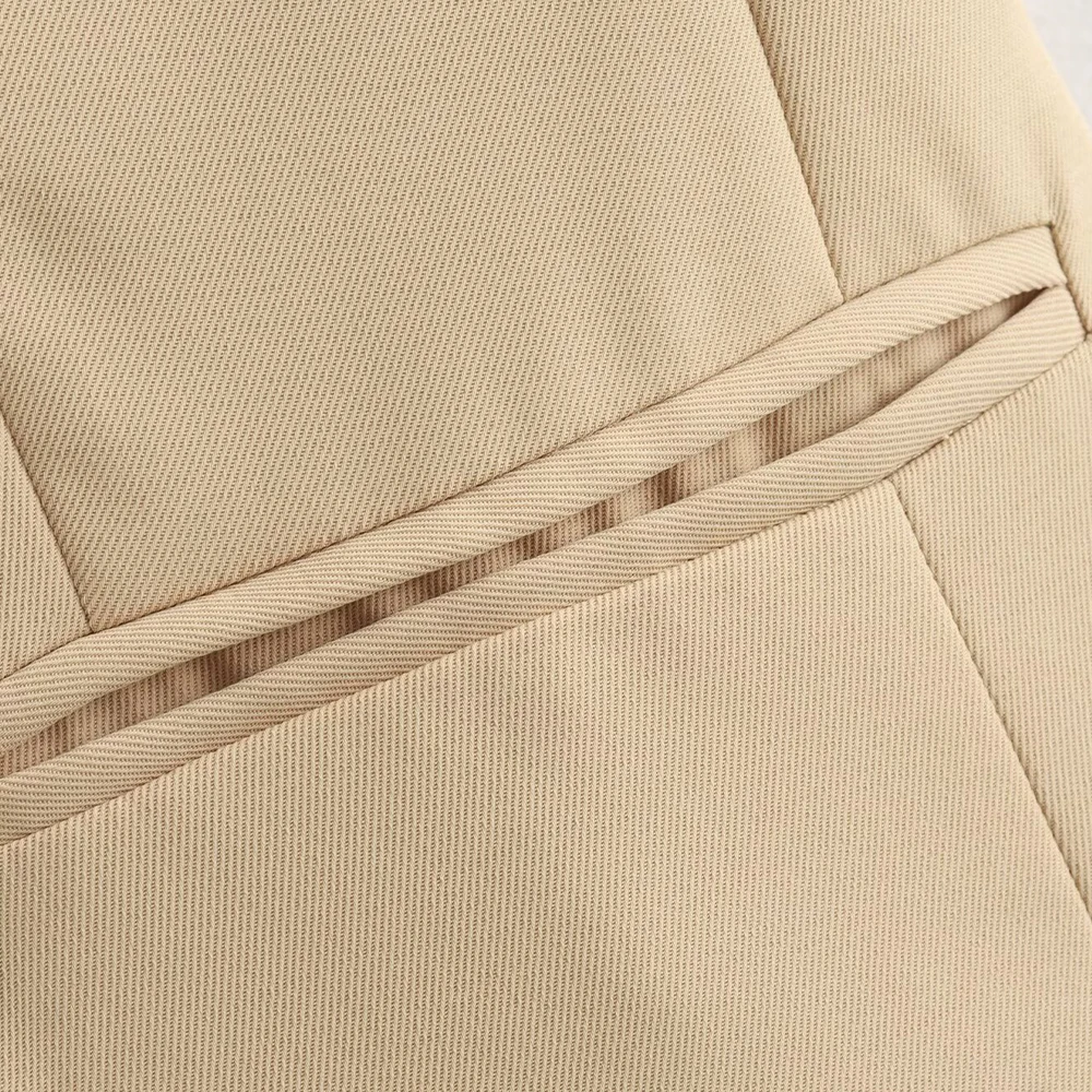 PB&ZA Women 2024 summer New Fashion Long khaki vest Vintage V Neck Button-up Female Waistcoat Chic Tops