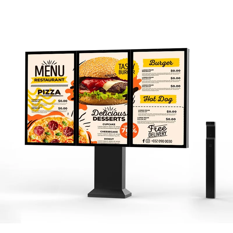 1x55 2x55 3x55 Inch Floor Stand Digital Outdoor IP65 Drive Thru Board Kiosk For Restaurants