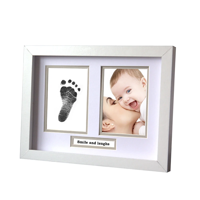 
ink pad Baby photo Frame Handprint Kit Footprint clay keepsake newborn Wooden wood gift DIY Casting Picture Memory hand White 