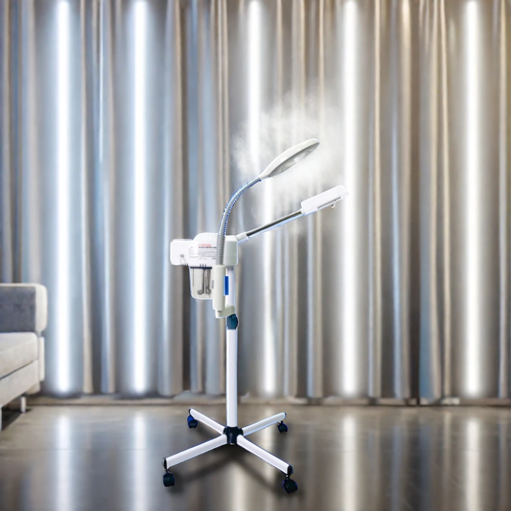 2 in 1 Hot and Cold Spray Heads Facial Vaporizer Face Steamer Professional Salon Spa with 5X Magnifying Lamp Light