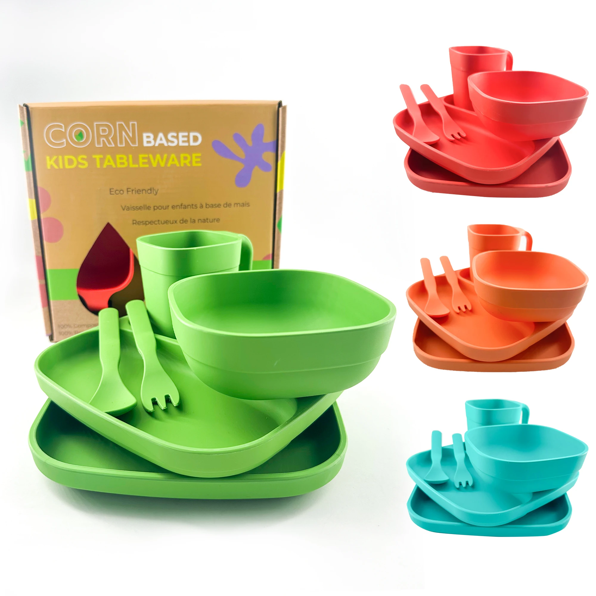 Wholesale Customized BPA Free Toddler plant based PLA Baby Tableware Kids Dining Dishes Plates Feeding Bowl Dinnerware Sets