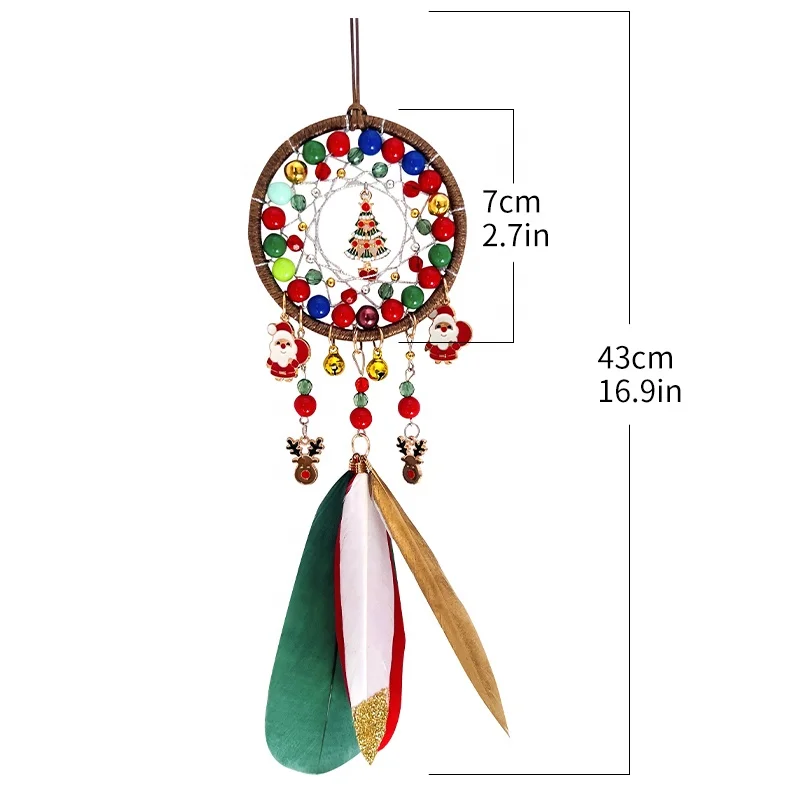 Christmas Style Mini Car Pendent Handicraft Feather Dream Catcher Hanging Ornaments Wind Chimes Gift for Home Wall Decoration