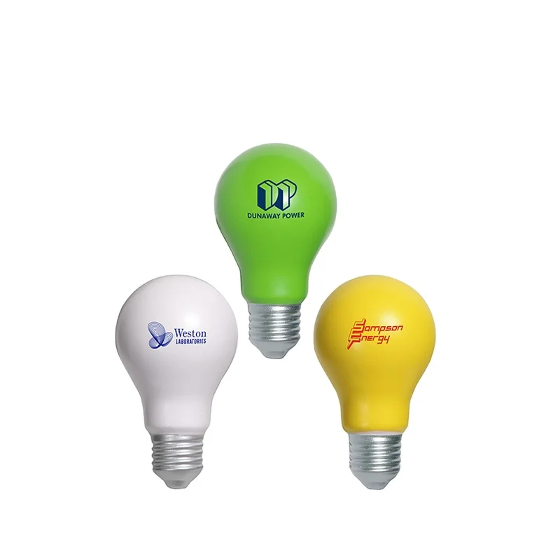 Promotional custom logo print anti stress relief PU foam  LED light bulb stress ball